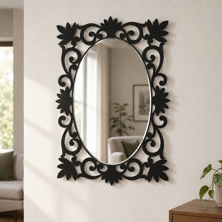 Llave griega redonda decorativa Espejo De Pared – Decoración de pared con espejo clásico moderno