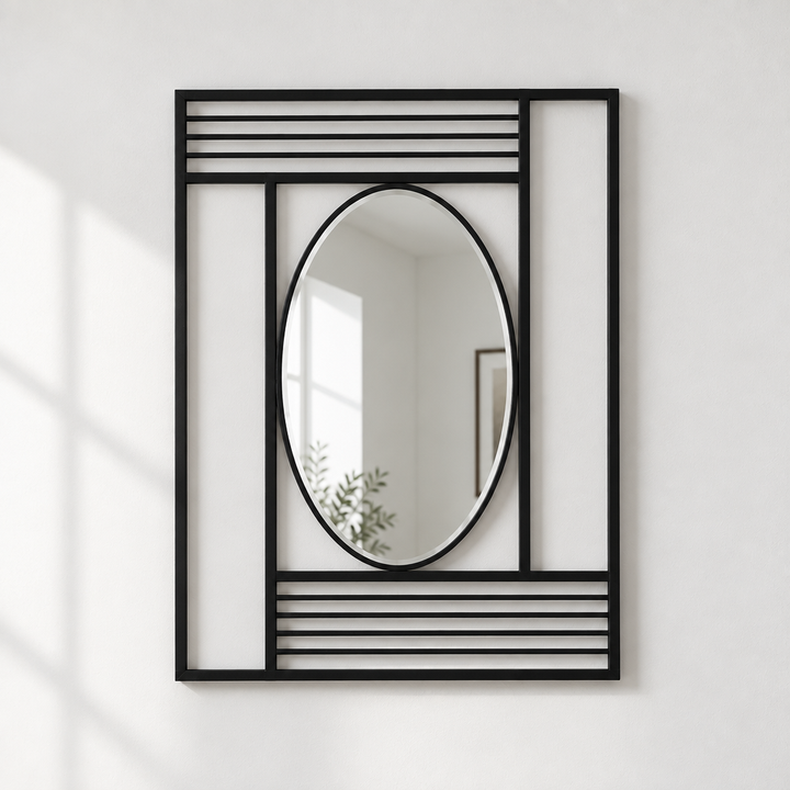 Structured Lines Balance – Geometric Oval Floor Mirror