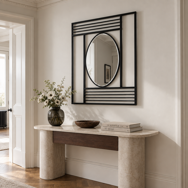 Structured Lines Balance – Geometric Oval Floor Mirror