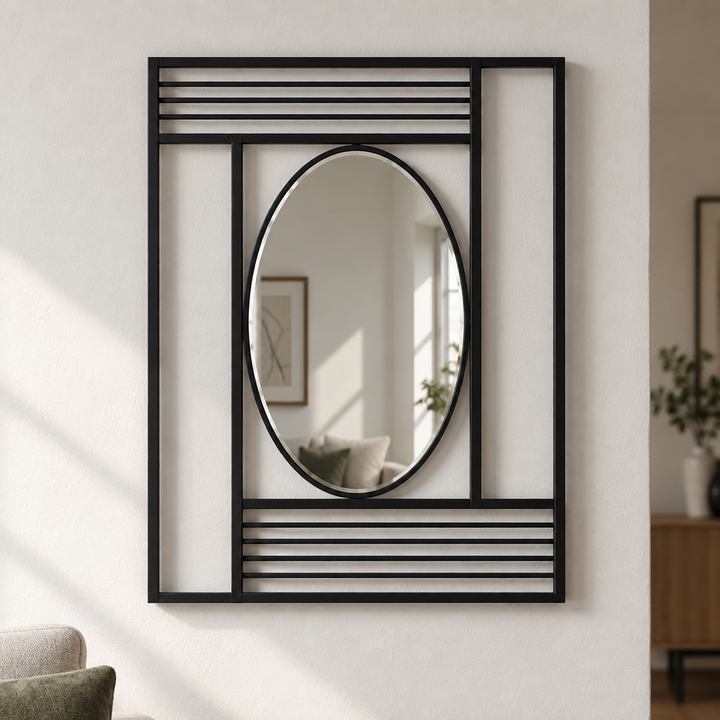 Structured Lines Balance – Geometric Oval Floor Mirror