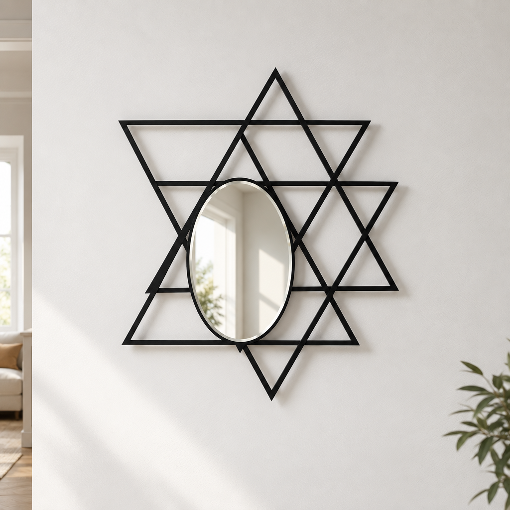 Intersecting Triangles Form – Geometric Oval Floor Mirror