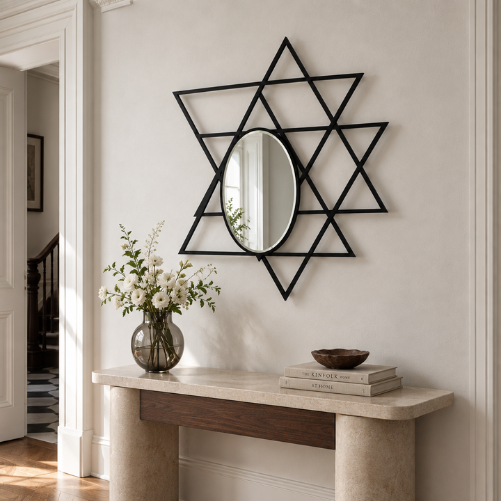 Intersecting Triangles Form – Geometric Oval Floor Mirror