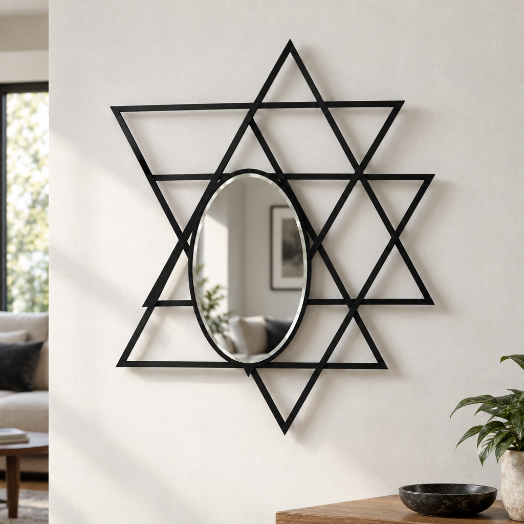 Intersecting Triangles Form – Geometric Oval Floor Mirror