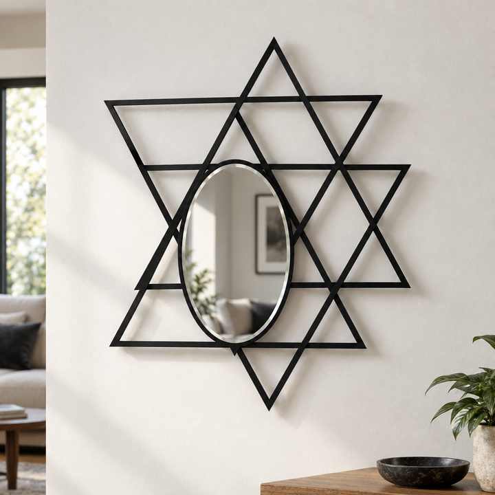 Intersecting Triangles Form – Geometric Oval Floor Mirror