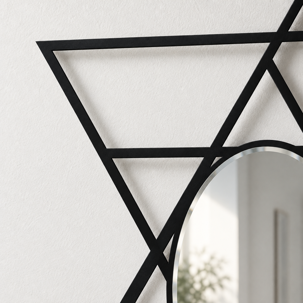 Intersecting Triangles Form – Geometric Oval Floor Mirror
