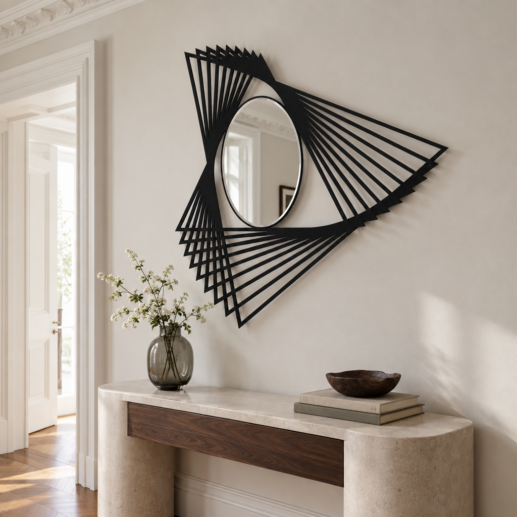 Llave griega redonda decorativa Espejo De Pared – Decoración de pared con espejo clásico moderno