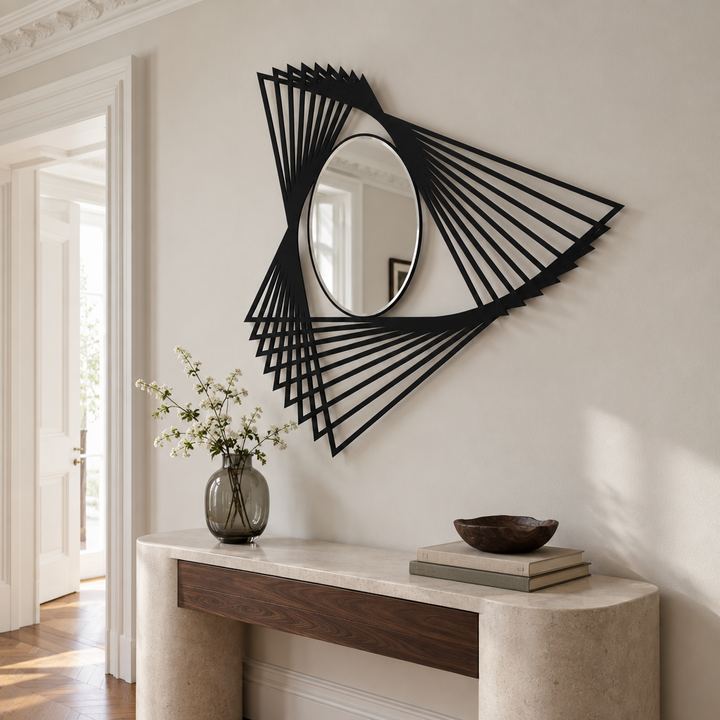 Llave griega redonda decorativa Espejo De Pared – Decoración de pared con espejo clásico moderno