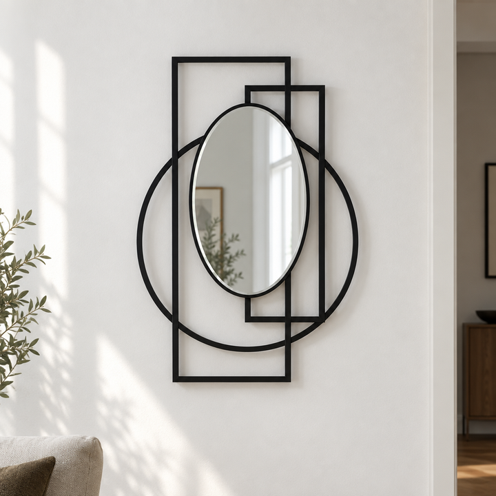 Anneaux entrecroisés + cadre ovale Miroir Mural–Déclaration de géométrie moderne