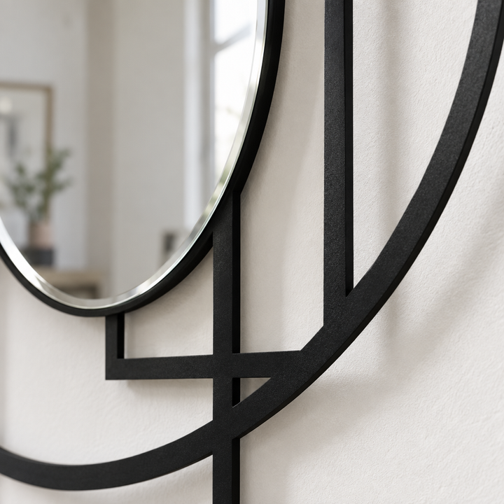 Anneaux entrecroisés + cadre ovale Miroir Mural–Déclaration de géométrie moderne