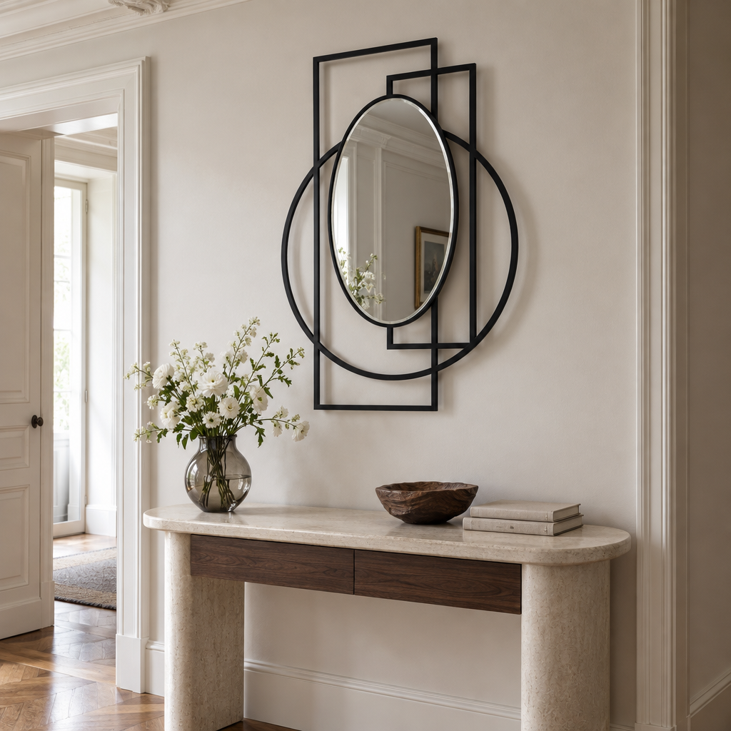 Anneaux entrecroisés + cadre ovale Miroir Mural–Déclaration de géométrie moderne