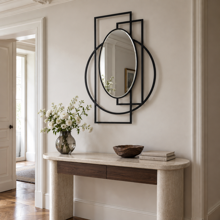 Anneaux entrecroisés + cadre ovale Miroir Mural–Déclaration de géométrie moderne