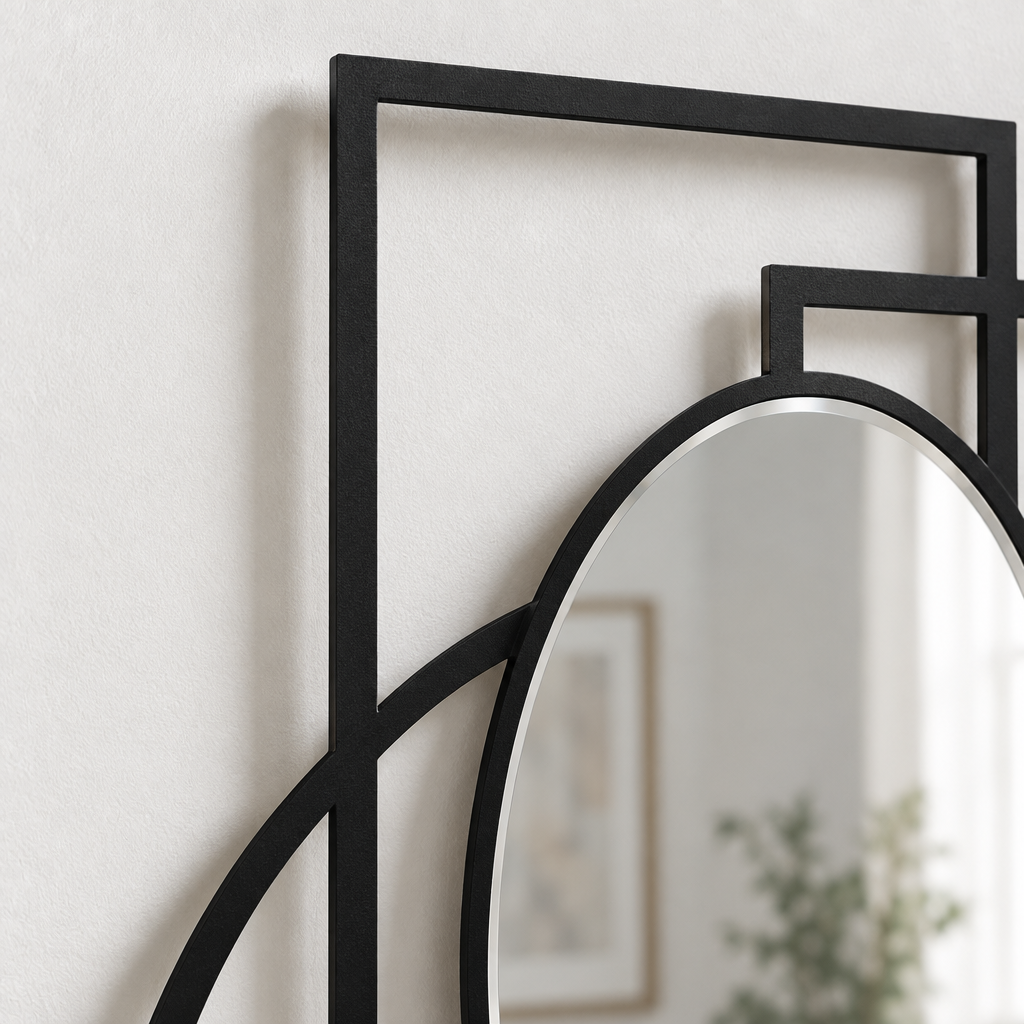 Anneaux entrecroisés + cadre ovale Miroir Mural–Déclaration de géométrie moderne