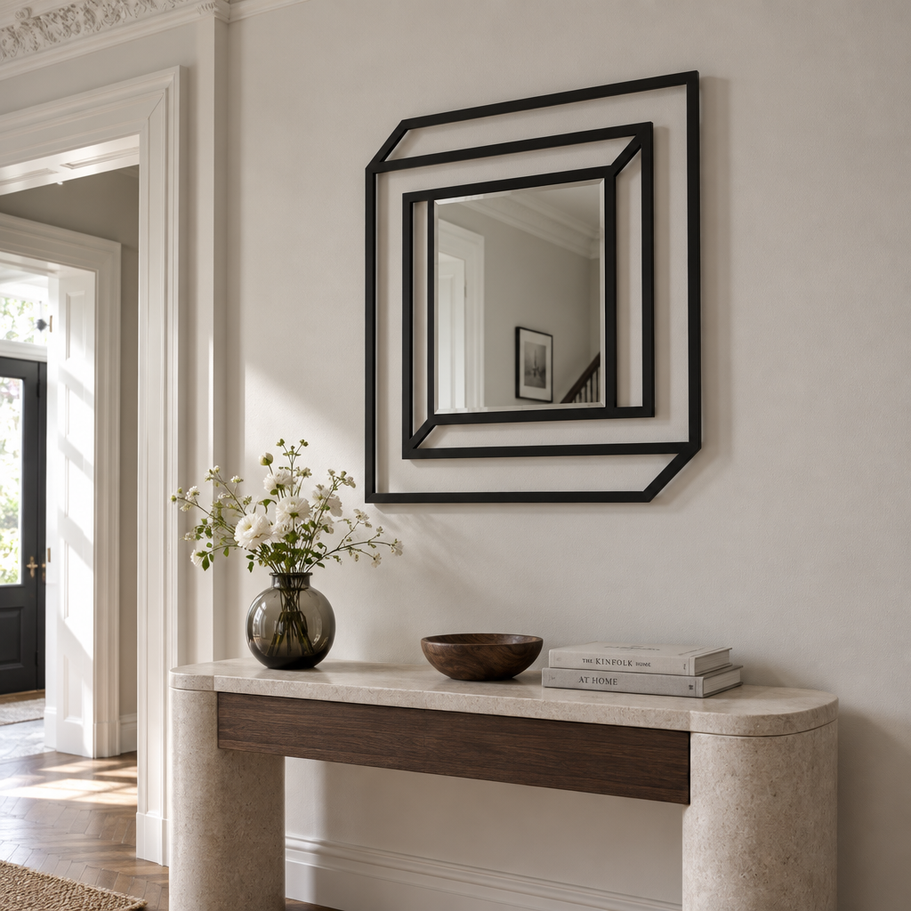 Profundidad en ángulo: metal geométrico en capas moderno Espejo De Pared