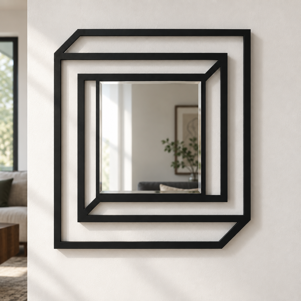 Profundidad en ángulo: metal geométrico en capas moderno Espejo De Pared
