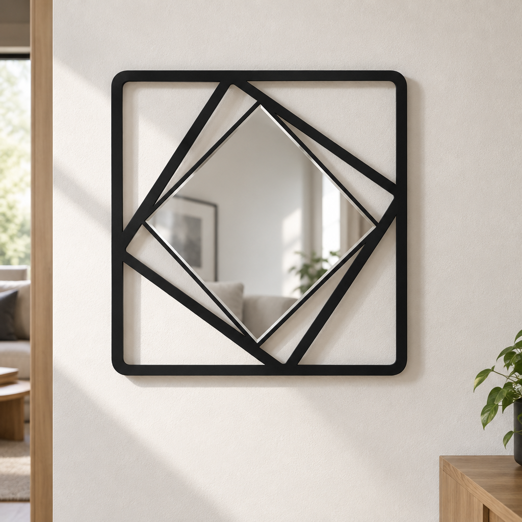Capas cuadradas rotadas – Metal geométrico Espejo De Pared