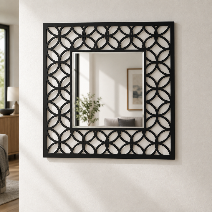 Llave griega redonda decorativa Espejo De Pared – Decoración de pared con espejo clásico moderno