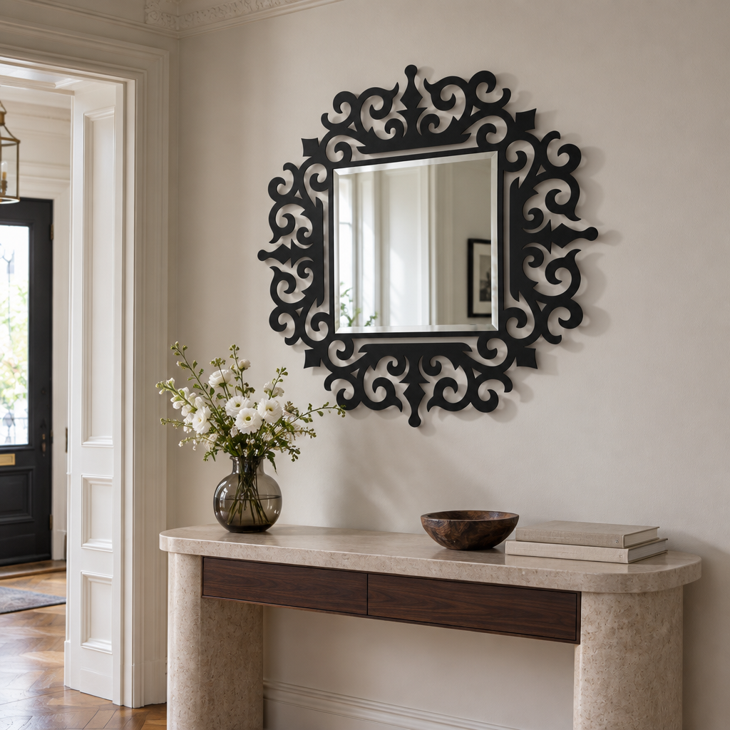 Llave griega redonda decorativa Espejo De Pared – Decoración de pared con espejo clásico moderno