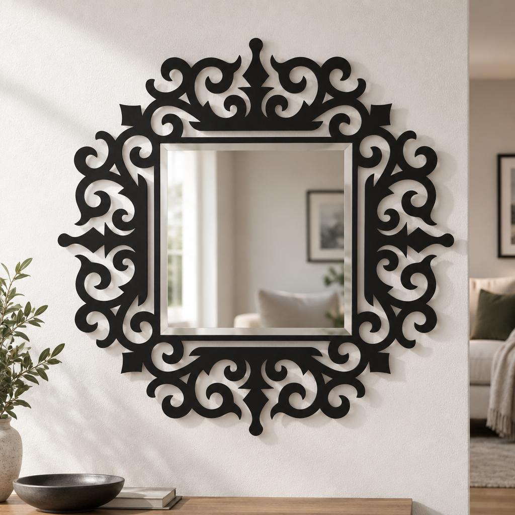 Llave griega redonda decorativa Espejo De Pared – Decoración de pared con espejo clásico moderno