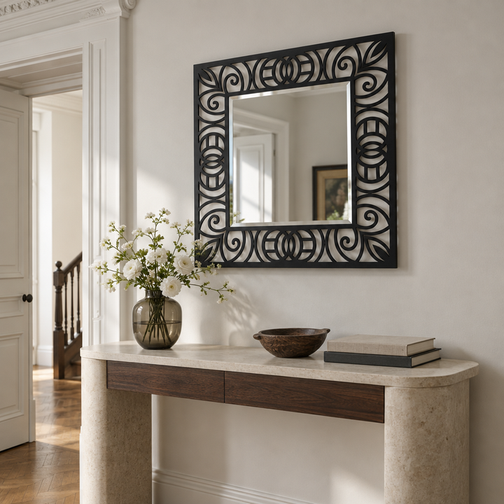 Décoration ronde à motif grec Miroir Mural–Décoration murale miroir classique moderne