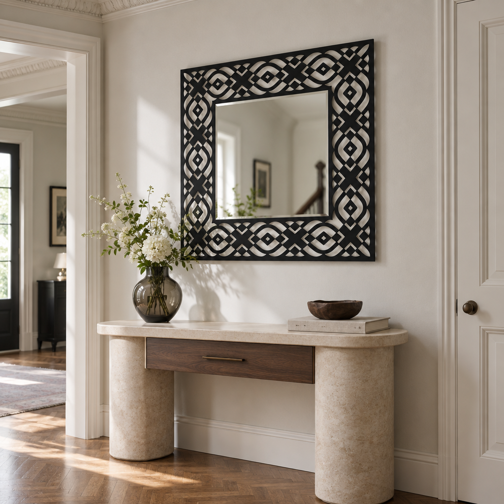 Décoration ronde à motif grec Miroir Mural–Décoration murale miroir classique moderne