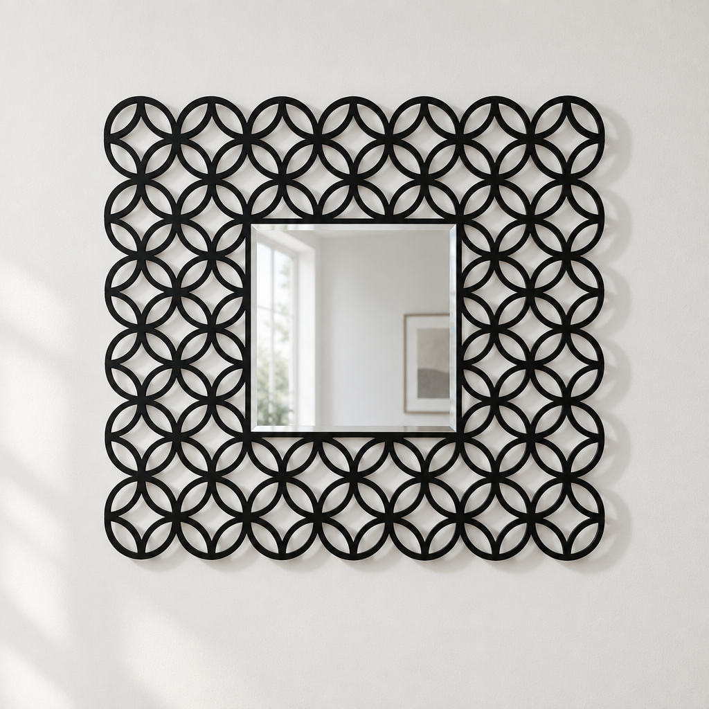 Interlocking Ring Pattern Square Floor Mirror with Decorative Frame