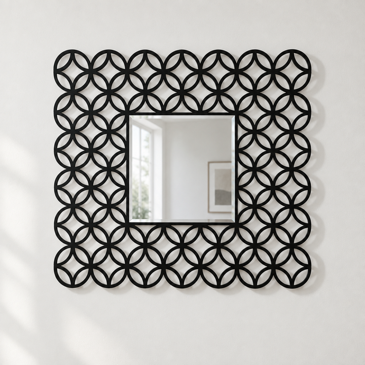 Interlocking Ring Pattern Square Floor Mirror with Decorative Frame