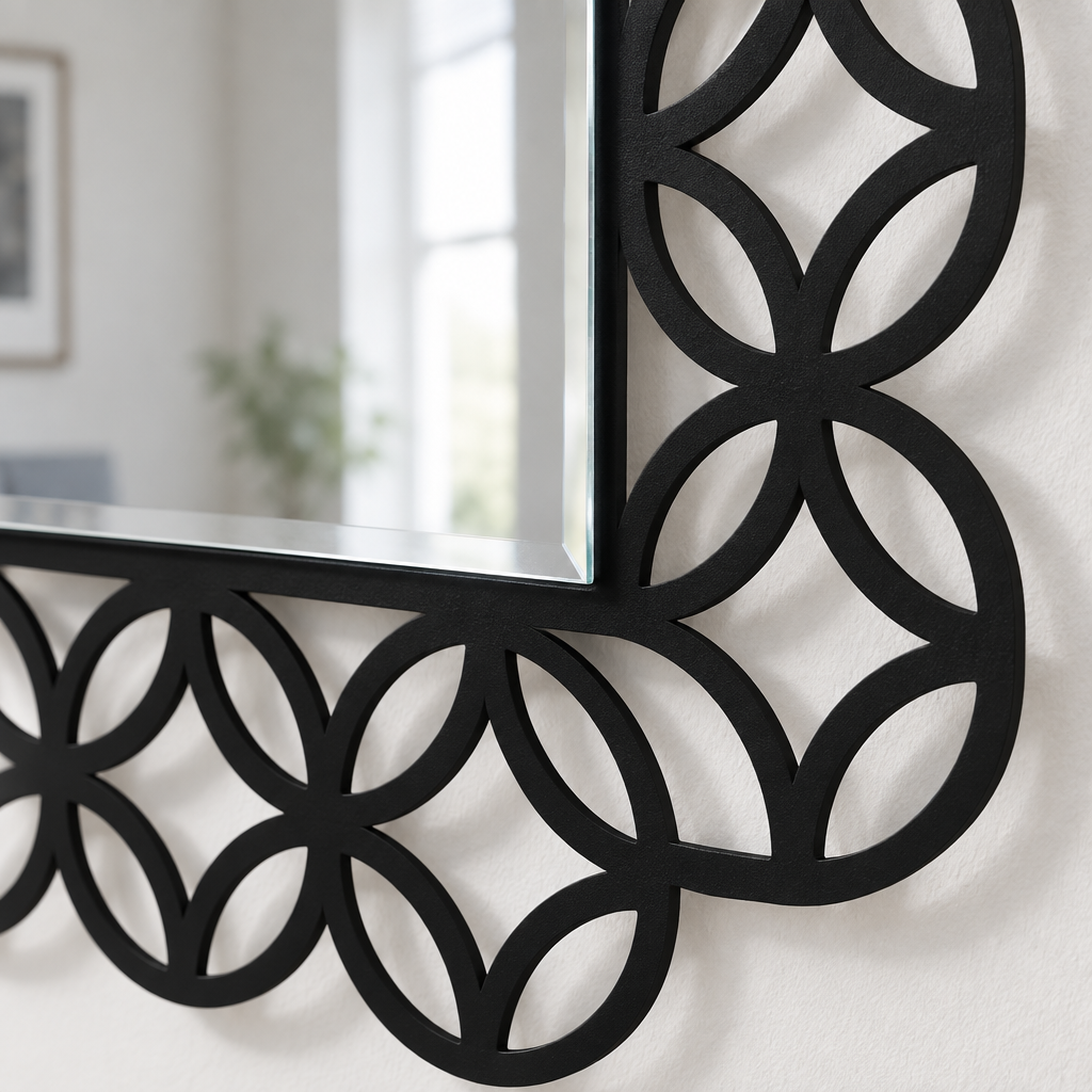 Interlocking Ring Pattern Square Floor Mirror with Decorative Frame