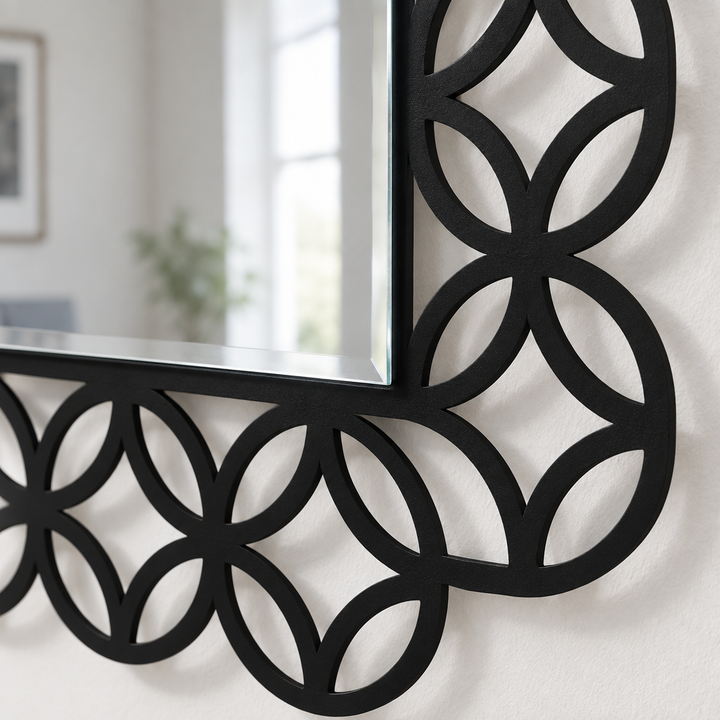 Interlocking Ring Pattern Square Floor Mirror with Decorative Frame