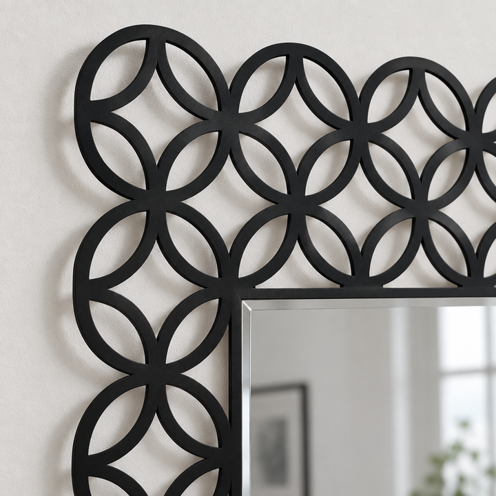 Interlocking Ring Pattern Square Floor Mirror with Decorative Frame