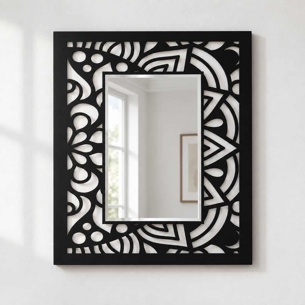 Abstract Mandala Frame Metal Floor Mirror – Modern Pattern Design