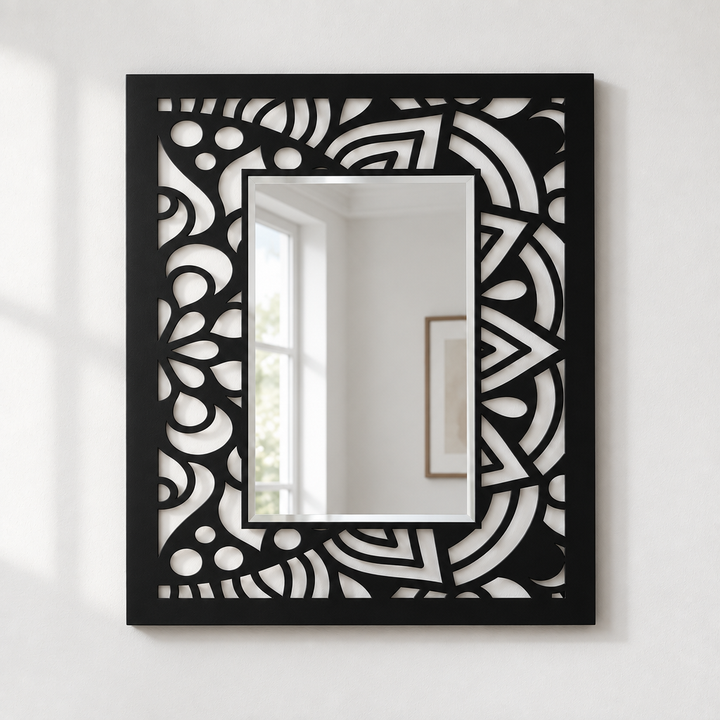Abstract Mandala Frame Metal Floor Mirror – Modern Pattern Design