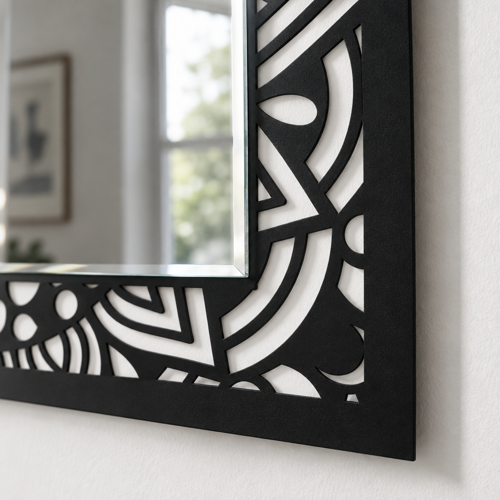 Abstract Mandala Frame Metal Floor Mirror – Modern Pattern Design
