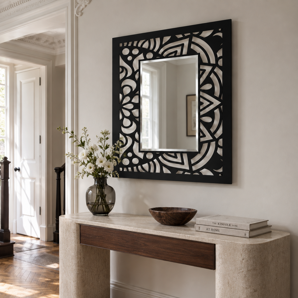 Abstract Mandala Frame Metal Floor Mirror – Modern Pattern Design