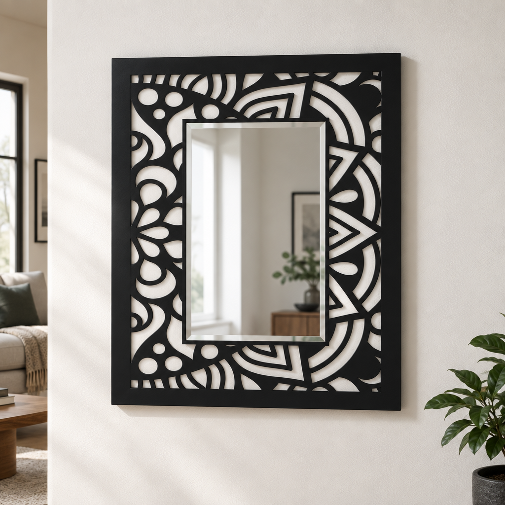 Abstract Mandala Frame Metal Floor Mirror – Modern Pattern Design
