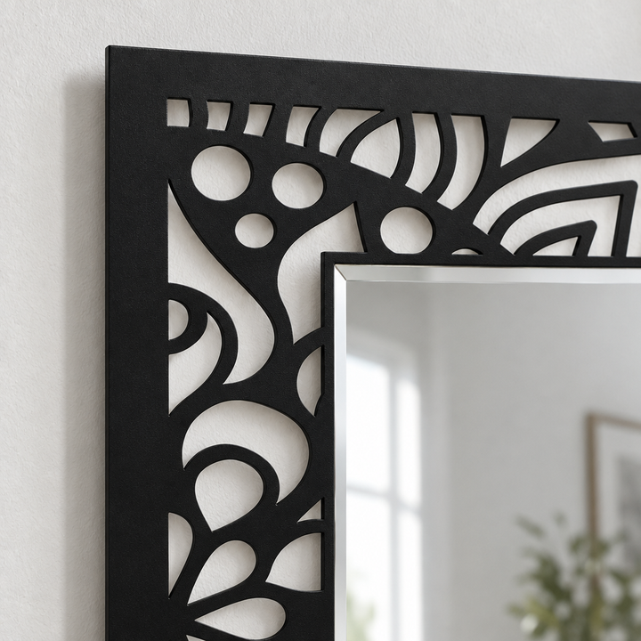Abstract Mandala Frame Metal Floor Mirror – Modern Pattern Design