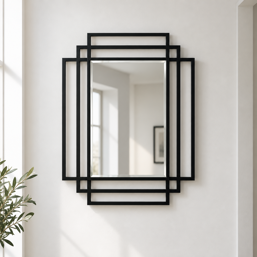 Marcos rectangulares en capas Decoración De Pared Metal Espejo – Diseño arquitectónico moderno en negro