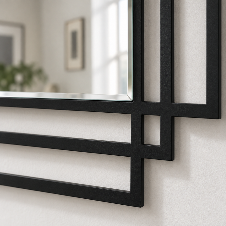Marcos rectangulares en capas Decoración De Pared Metal Espejo – Diseño arquitectónico moderno en negro
