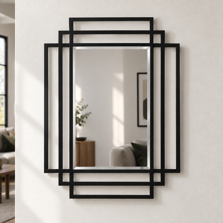 Marcos rectangulares en capas Decoración De Pared Metal Espejo – Diseño arquitectónico moderno en negro