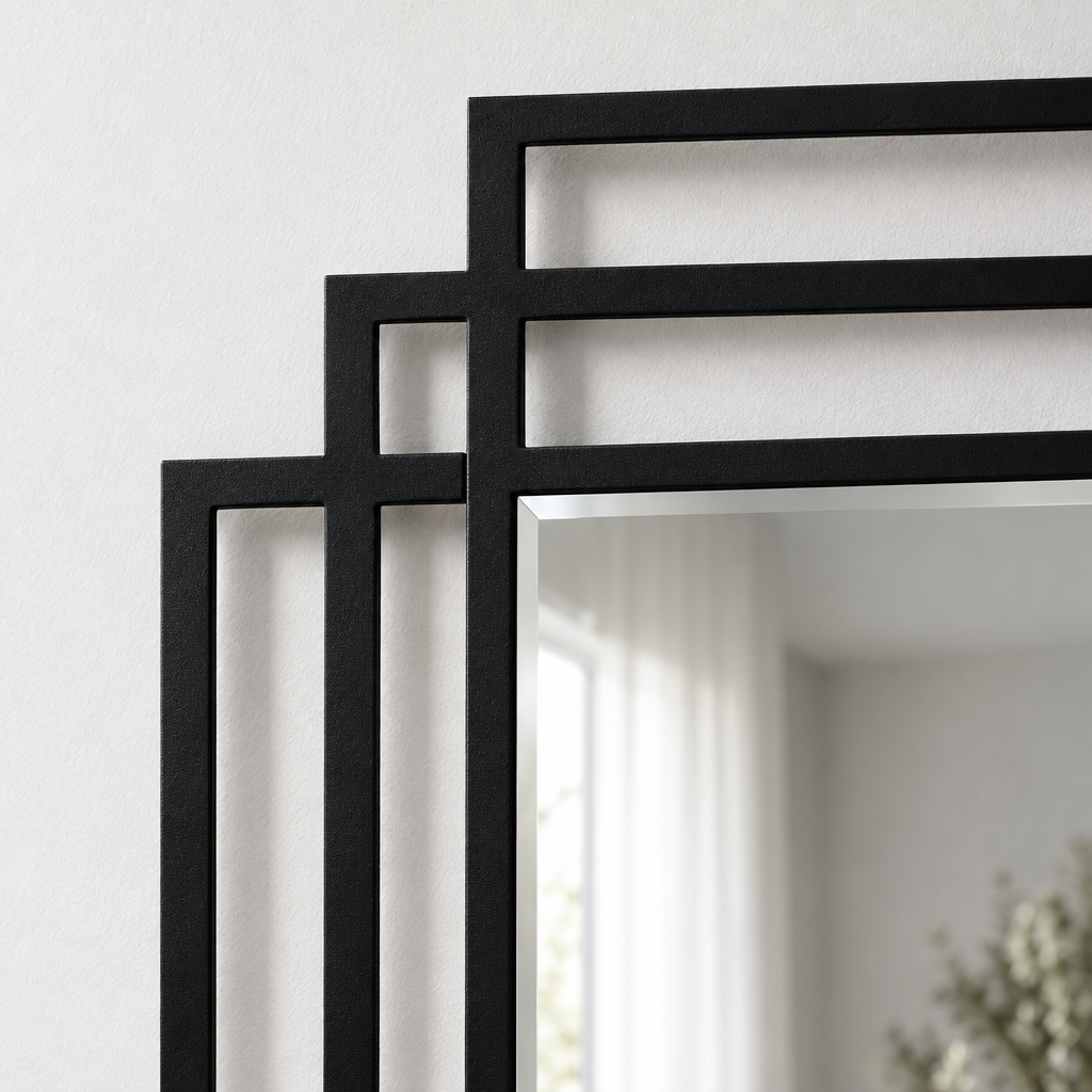 Marcos rectangulares en capas Decoración De Pared Metal Espejo – Diseño arquitectónico moderno en negro