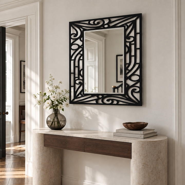 Llave griega redonda decorativa Espejo De Pared – Decoración de pared con espejo clásico moderno