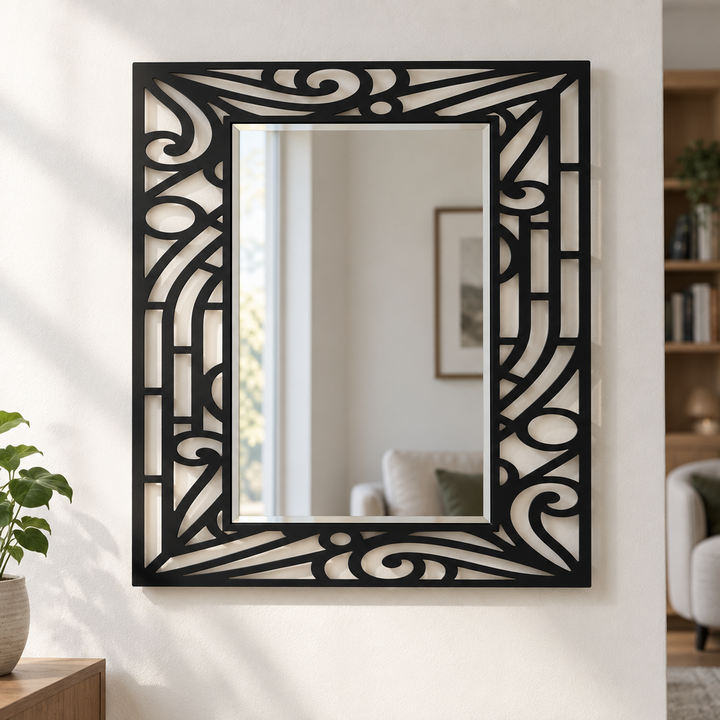 Llave griega redonda decorativa Espejo De Pared – Decoración de pared con espejo clásico moderno