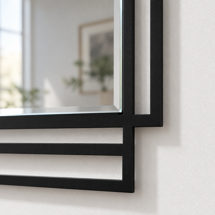 Geometric Layered Frame Rectangular Floor Mirror with Minimal Black Lines