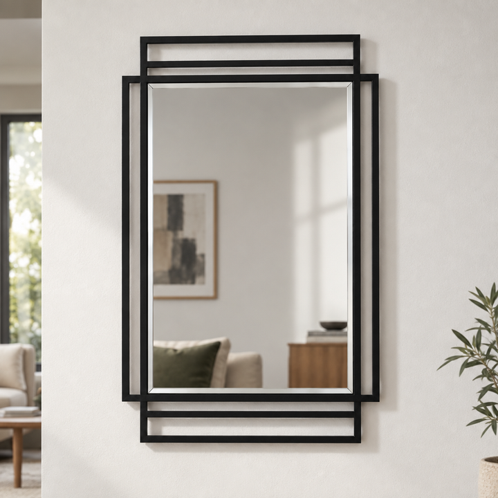 Geometric Layered Frame Rectangular Floor Mirror with Minimal Black Lines