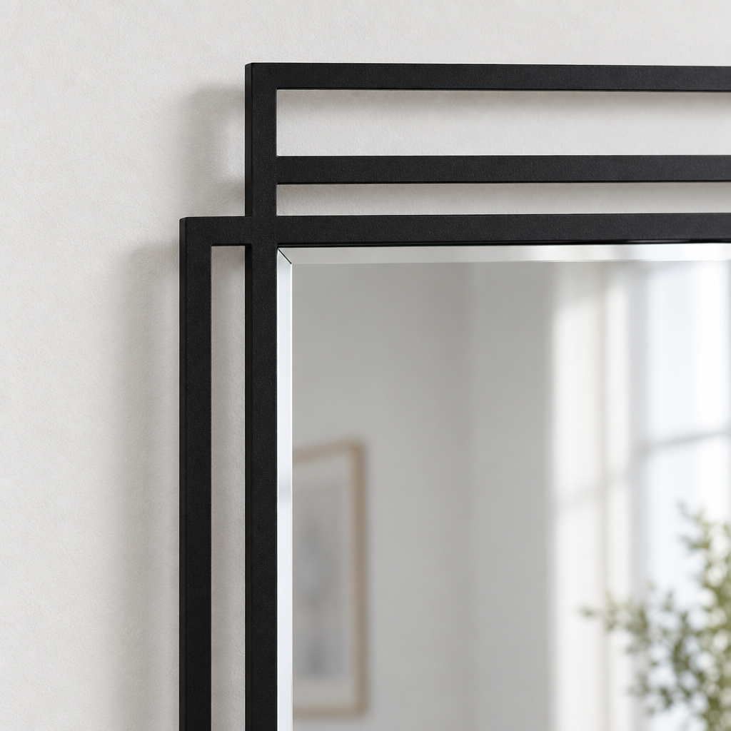 Geometric Layered Frame Rectangular Floor Mirror with Minimal Black Lines