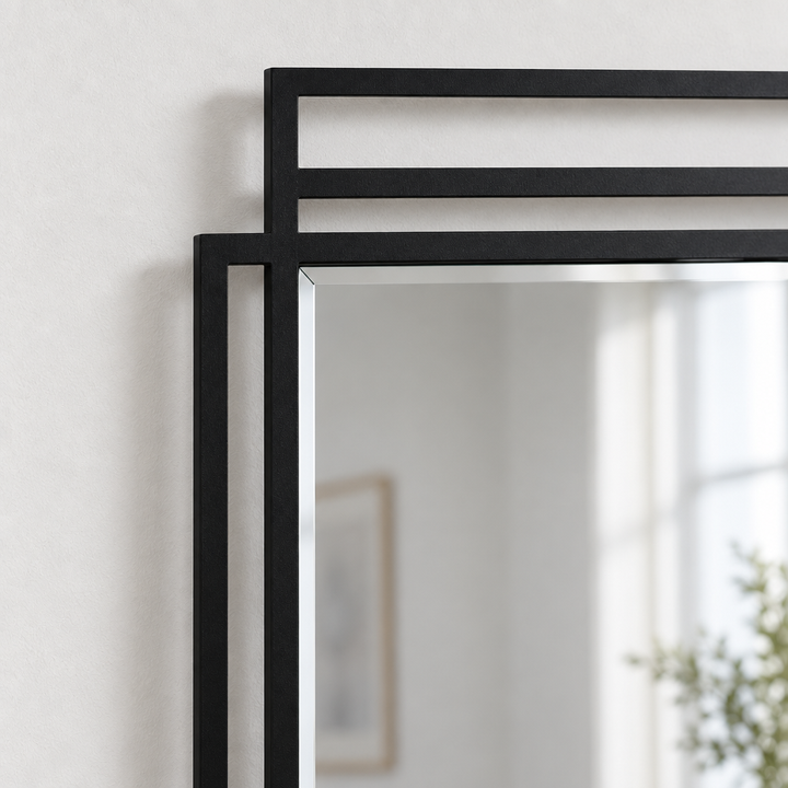 Geometric Layered Frame Rectangular Floor Mirror with Minimal Black Lines