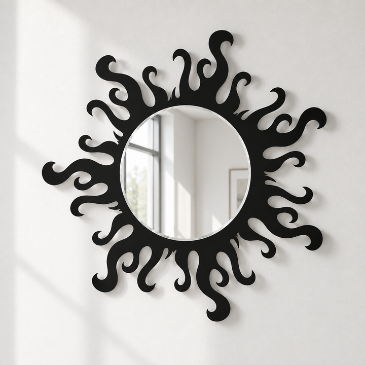 Borde de llama redondo decorativo Espejo De Pared – Decoración de pared con espejo asimétrico moderno