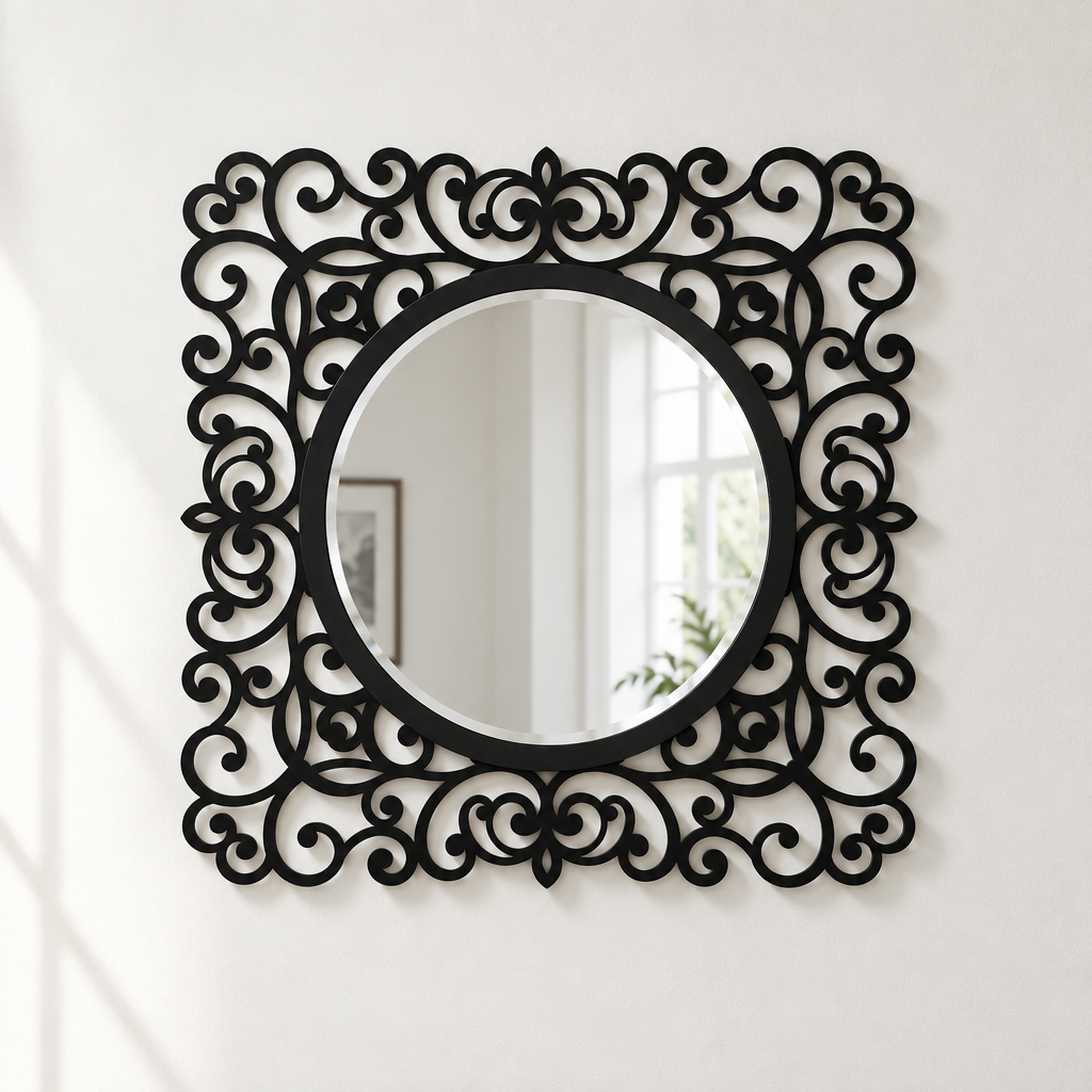 Llave griega redonda decorativa Espejo De Pared – Decoración de pared con espejo clásico moderno