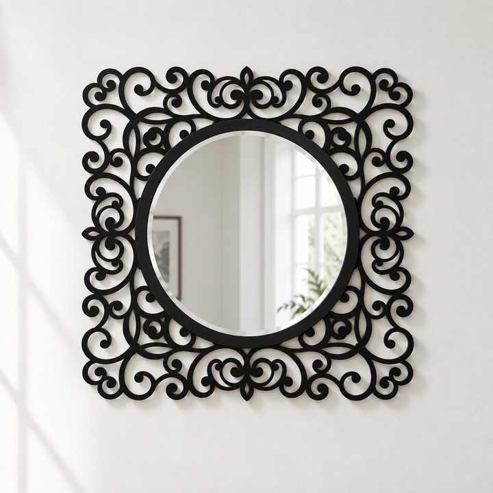 Llave griega redonda decorativa Espejo De Pared – Decoración de pared con espejo clásico moderno