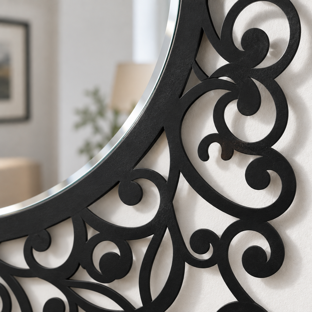 Llave griega redonda decorativa Espejo De Pared – Decoración de pared con espejo clásico moderno