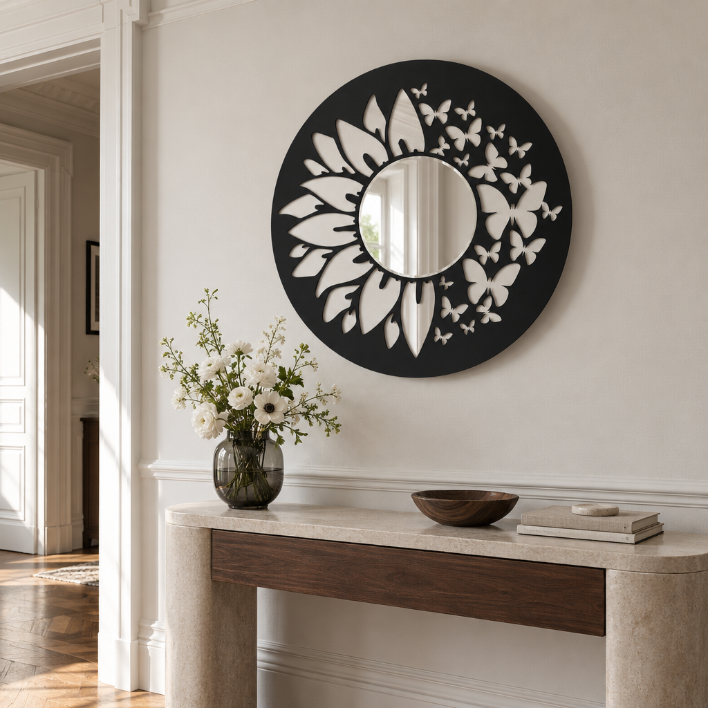 Llave griega redonda decorativa Espejo De Pared – Decoración de pared con espejo clásico moderno